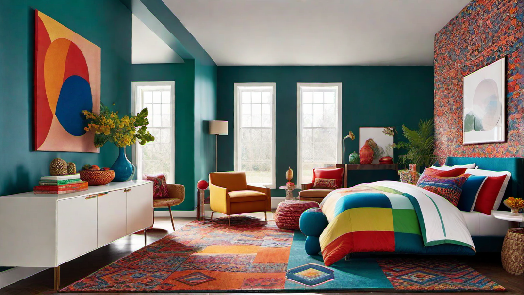 16. Lively Multicolor: Eclectic and Playful Bedroom Decor Palette