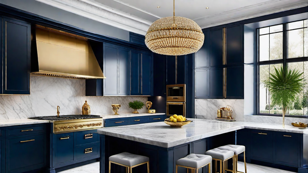 Art Deco Glamour: Blue and Gold Accents in the Kitchen