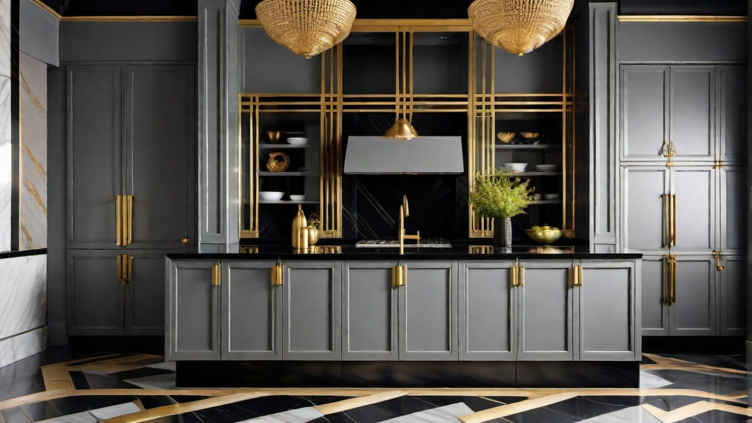 Art Deco Influence: Grey Kitchen with Black and Gold Accents