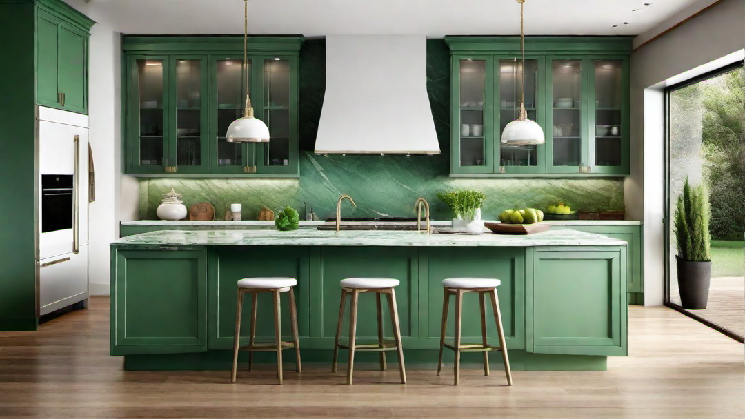 Artistic Expression: Marbled Green and White Kitchen Countertops