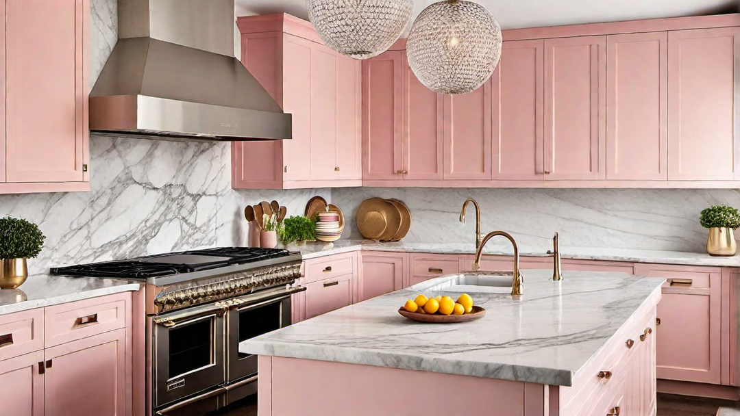 Blush Beauty: Pink Kitchen with Marble Countertops
