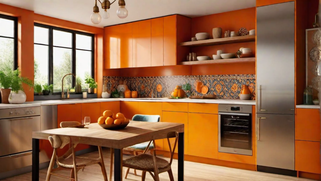 Bohemian Vibes: Eclectic Orange Kitchen with Vintage Finds