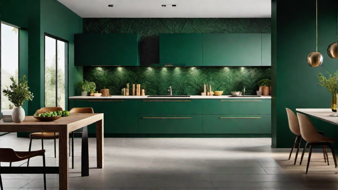 Bold Statement: Dark Green Feature Wall in Kitchen