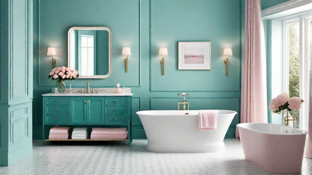 Chic Retreat: Pastel Teal and Soft Pink Bathroom
