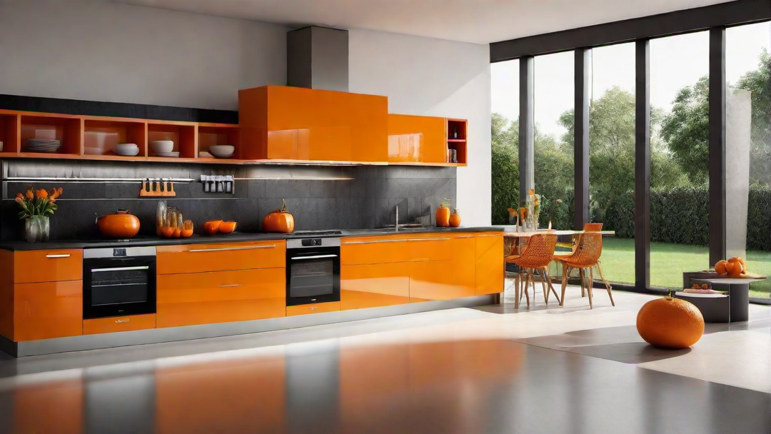 Chic and Stylish: Orange Kitchen with Geometric Patterns