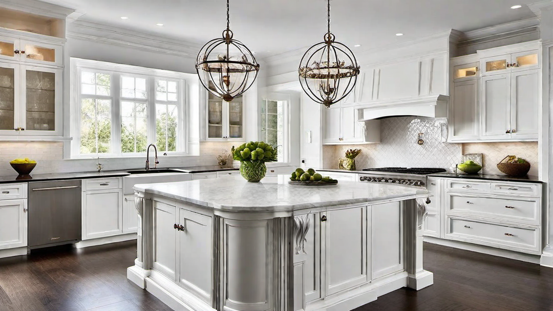 Classic Elegance: All-White Kitchen with Ornate Details