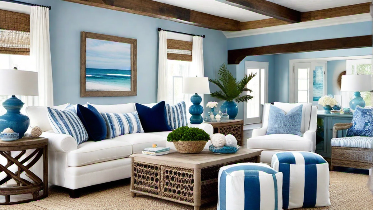 Coastal Bliss: Soft Blue and White Shades for a Beachy Living Room