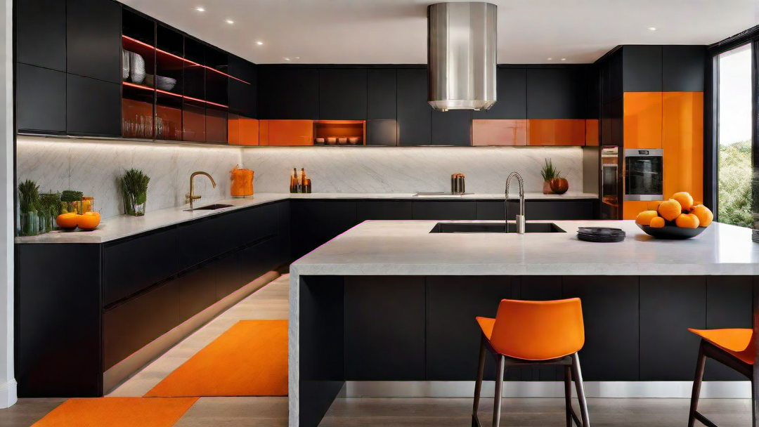Contemporary Contrast: Black and Orange Kitchen Design