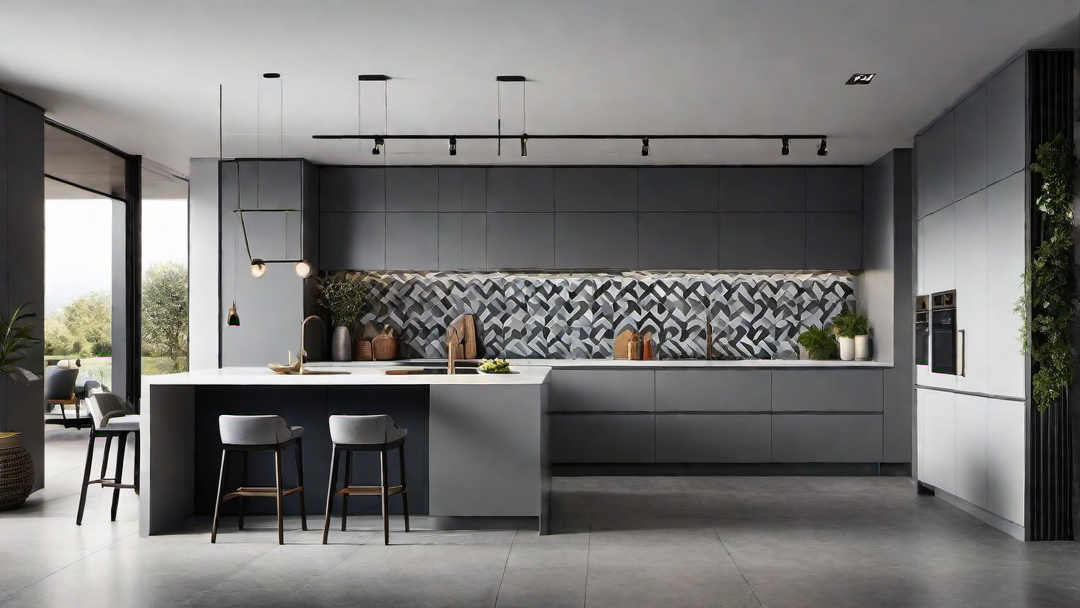 Contemporary Flair: Grey Kitchen with Bold Geometric Patterns