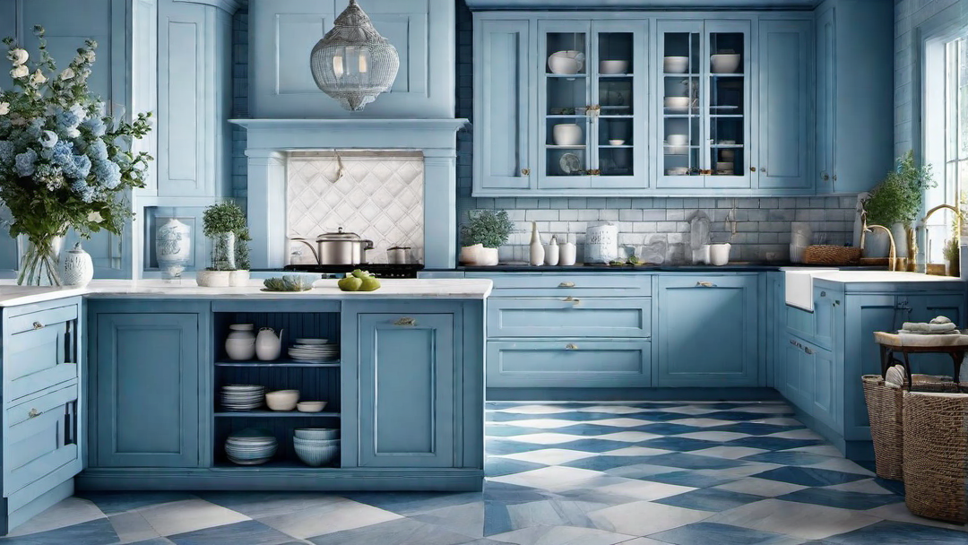 Country Comfort: Blue Kitchen with Checkered Patterns