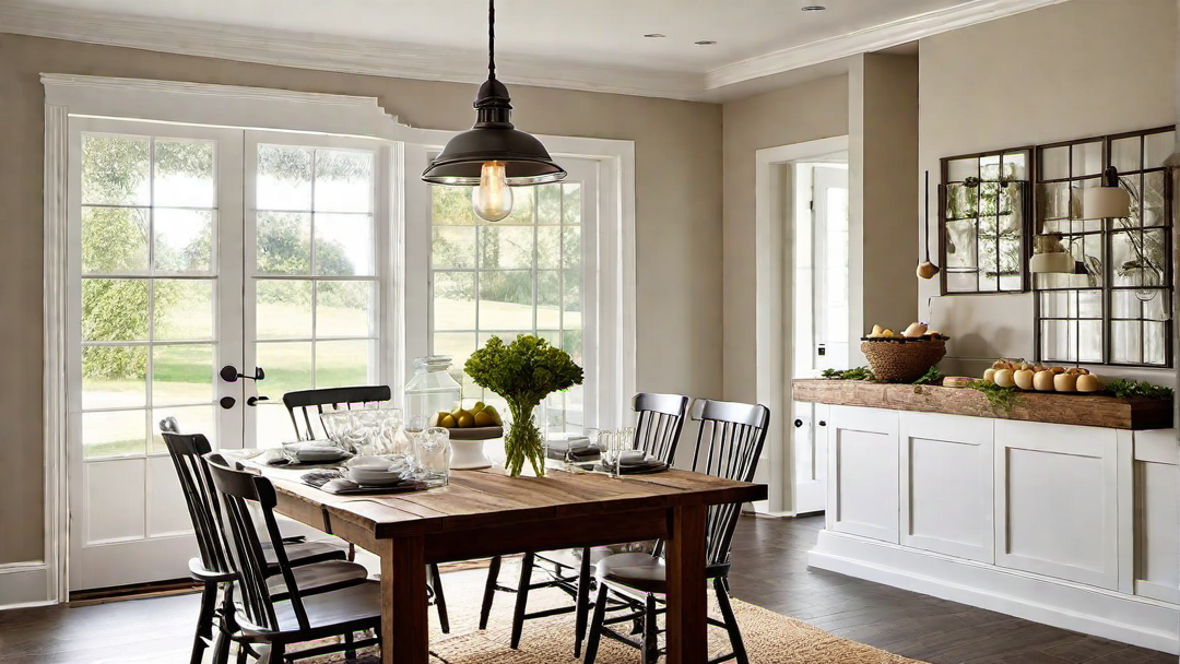 Cozy Atmosphere: Warm Lighting in Farmhouse Dining Room