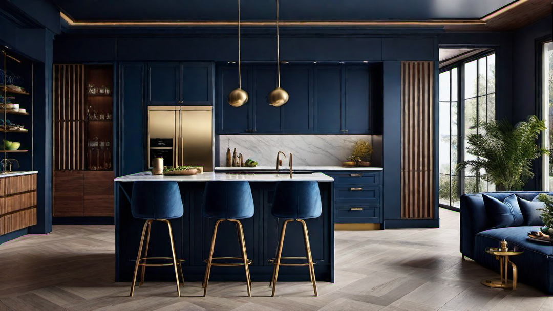 Earthy Tones: Blue Kitchen with Wooden Accents