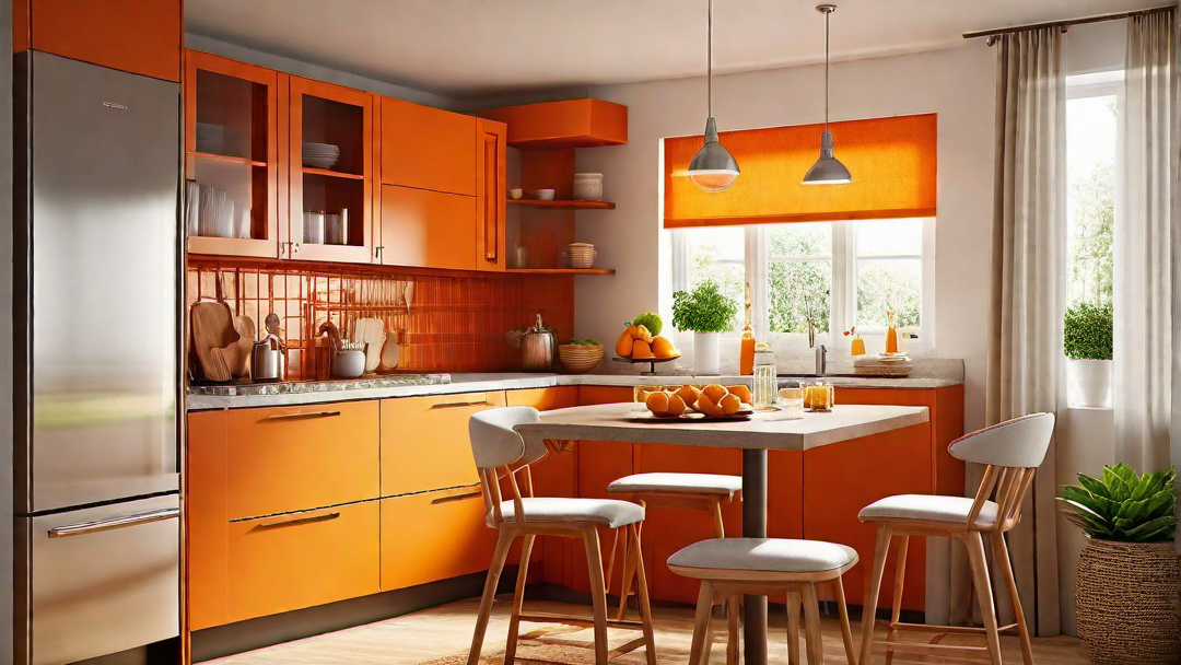 Family-Friendly: Orange Kitchen with a Cozy Breakfast Nook
