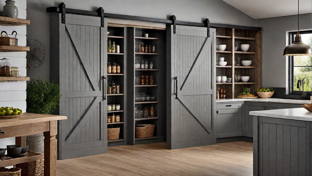 Farmhouse Feel: Grey Kitchen with Barn Door Pantry