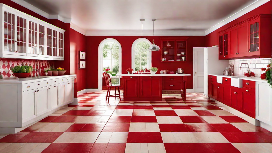 Farmhouse Feel: Red and White Checkered Kitchen Floor