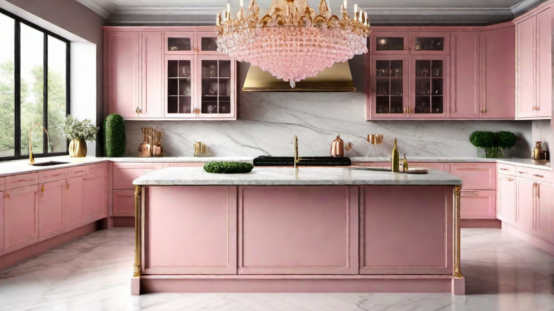 Glamorous Touch: Pink Kitchen with Crystal Chandeliers