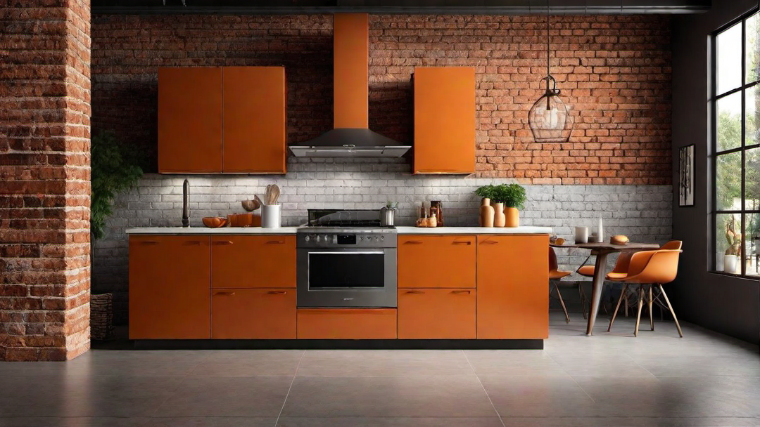 Industrial Charm: Exposed Brick Wall in a Burnt Orange Kitchen
