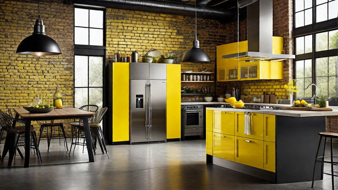 Industrial Chic: Yellow Kitchen with Exposed Brick