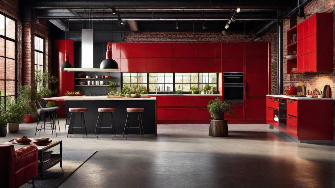 Industrial Edge: Red Accents in a Loft-style Kitchen