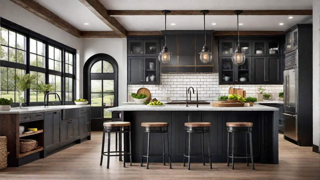 Industrial Touches: Pendant Lighting and Metal Bar Stools