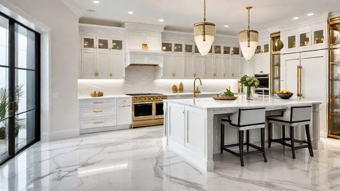 Luxurious Allure: White Marble Kitchen with Opulent Finishes