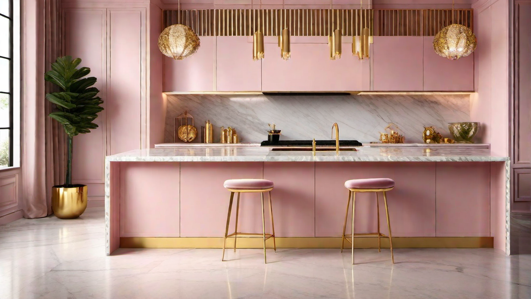 Luxurious Opulence: Pink Kitchen with Gold Details
