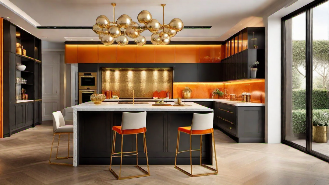 Luxurious Touch: Gold and Orange Accents in a High-End Kitchen