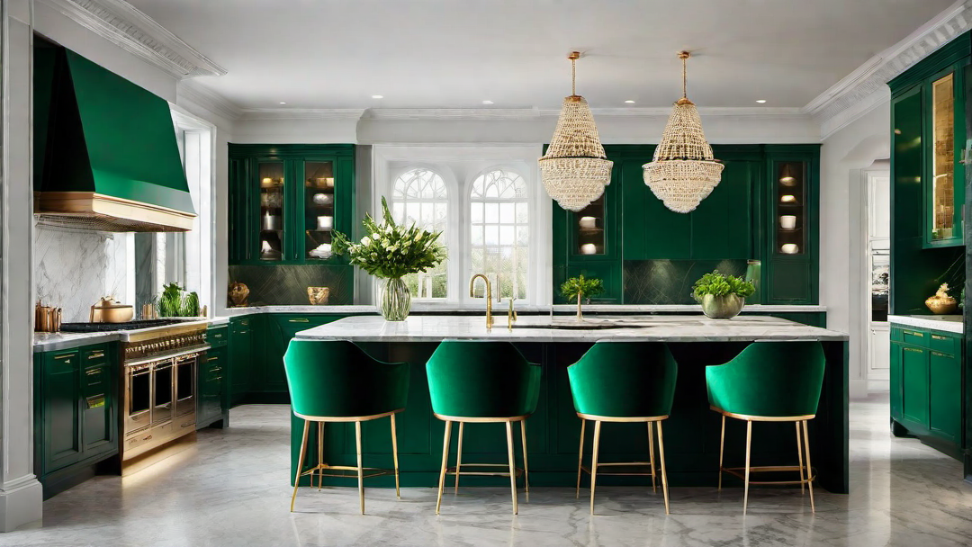 Luxurious Touch: Velvet Green Dining Chairs in Kitchen