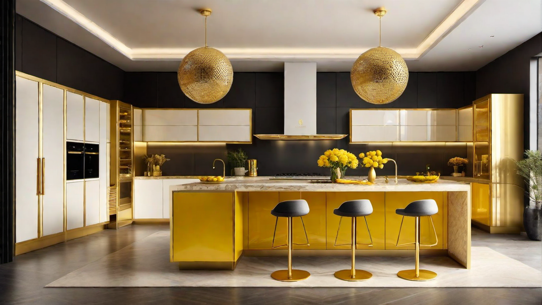 Luxurious Touch: Yellow Kitchen with Gold Fixtures