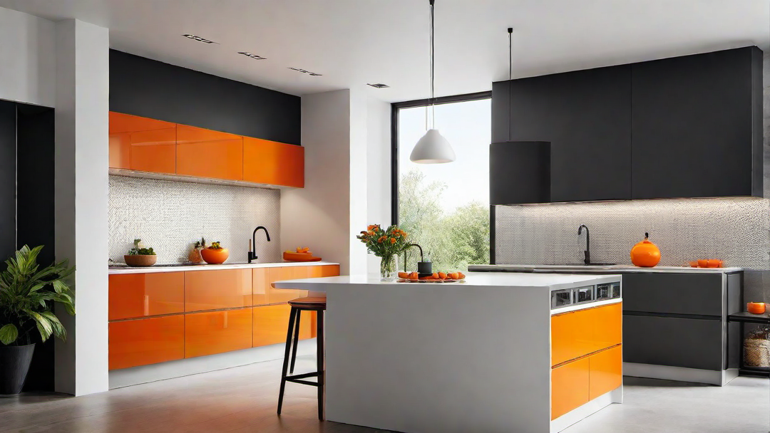 Minimalist Beauty: Clean Lines and Orange Accents in the Kitchen