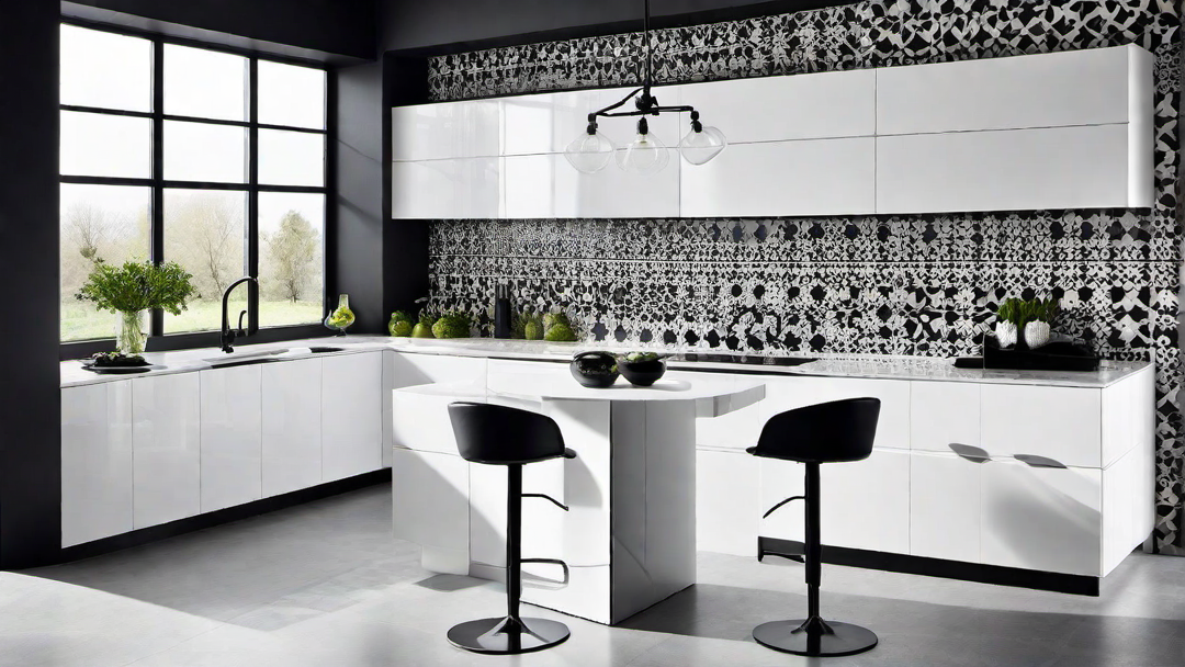 Monochromatic Magic: White Kitchen with Black and White Accents