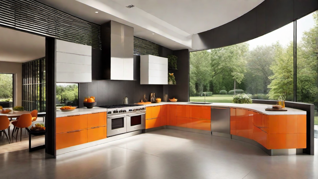Open and Airy: Orange Kitchen with Large Windows and Natural Light