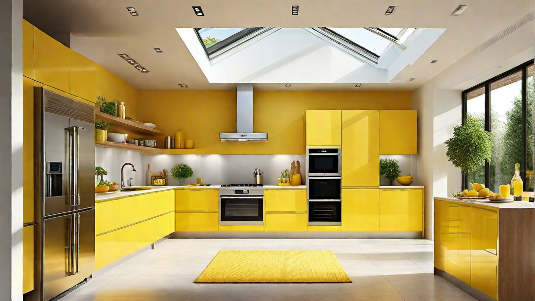 Open and Airy: Yellow Kitchen with Skylight