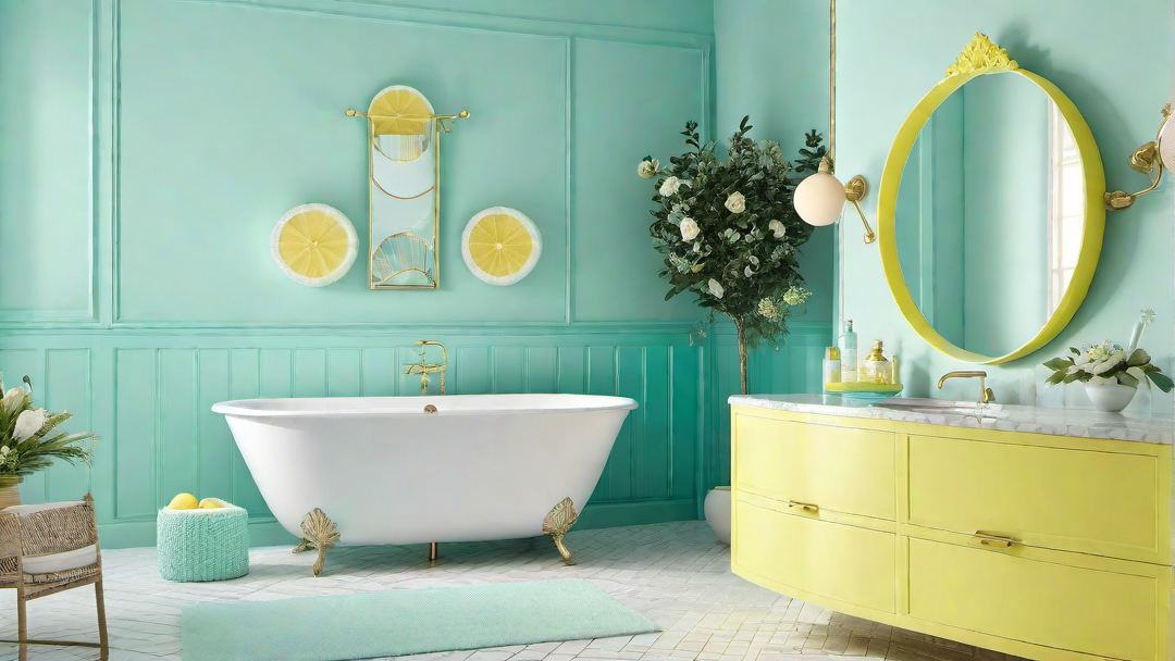 Playful Splendor: Lemon Sorbet and Pale Turquoise Bathroom