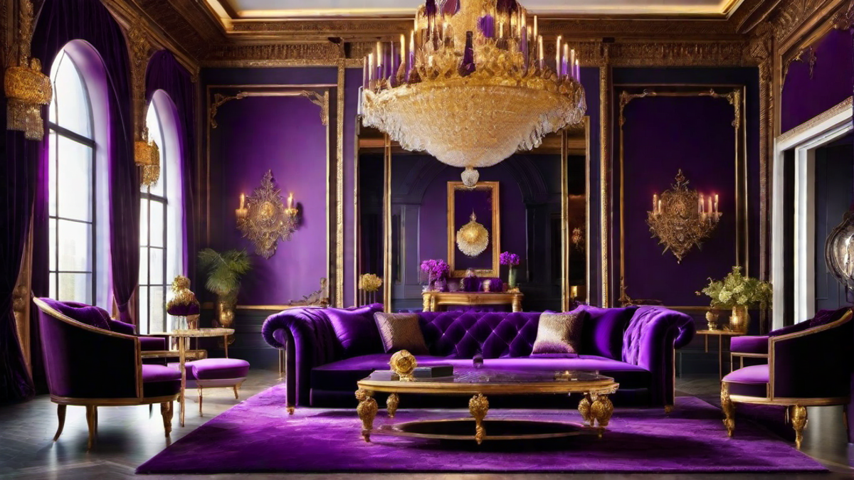 Regal Splendor: Deep Purple and Gold Accents for a Royal Living Room