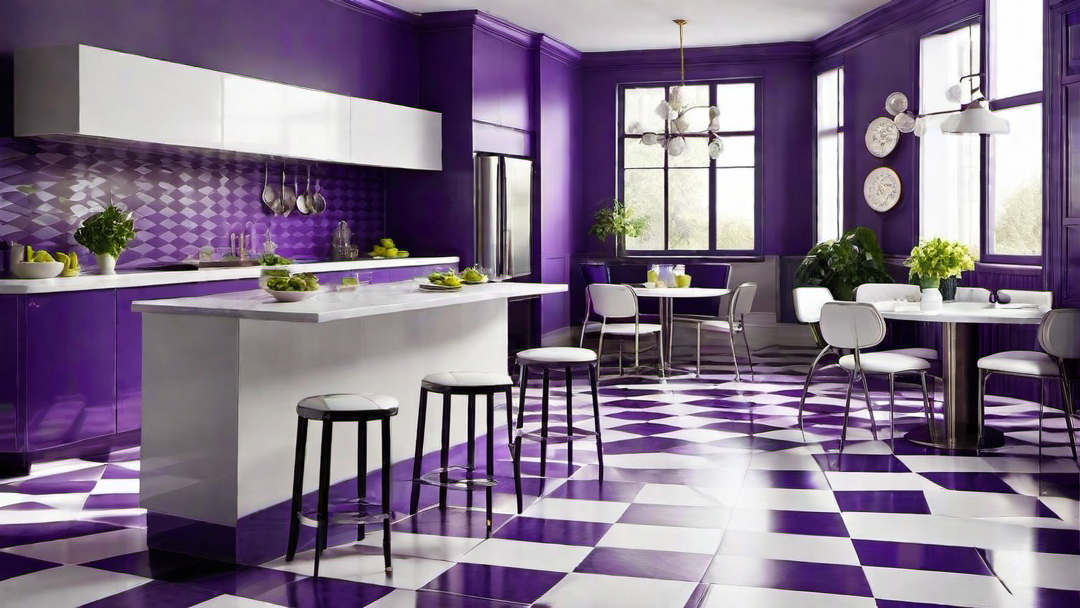Retro Vibes: Purple and White Checkered Kitchen Floor