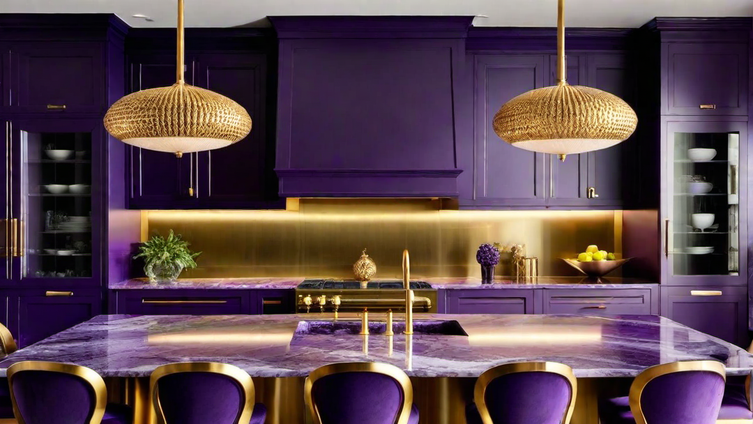Royal Elegance: Purple Kitchen with Gold Accents
