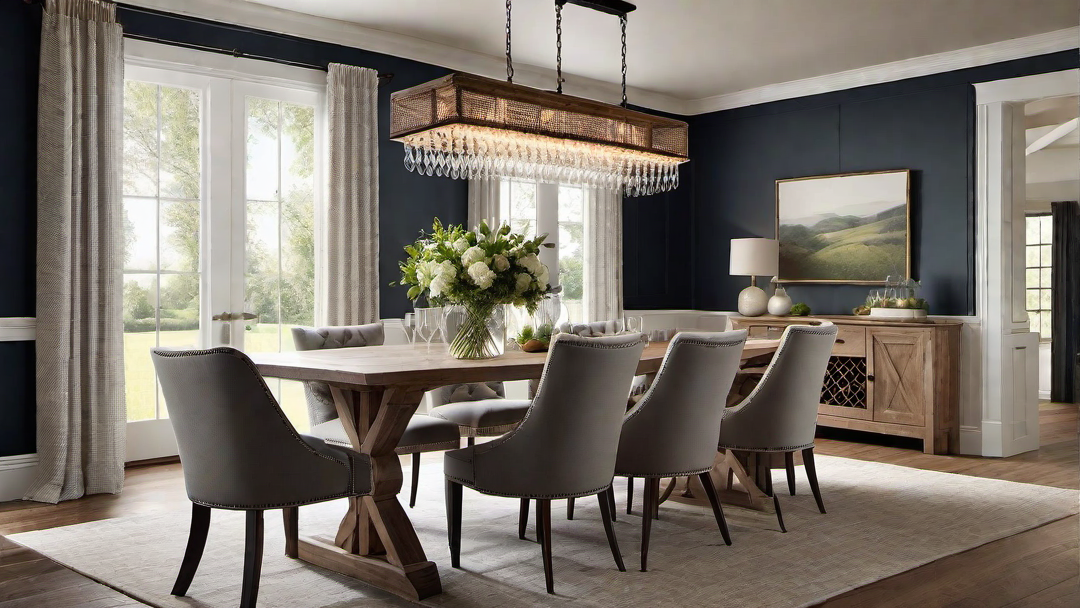Rural Sophistication: Farmhouse Dining Room with Chandelier