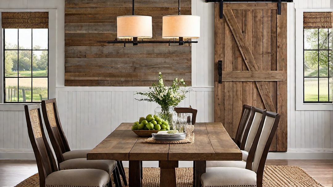 Rustic Accents: Farmhouse Dining Room with Barn Door