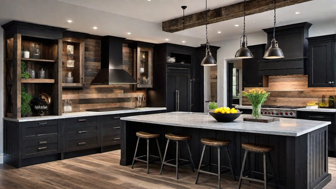 Rustic Appeal: Black Kitchen with Barnwood Details