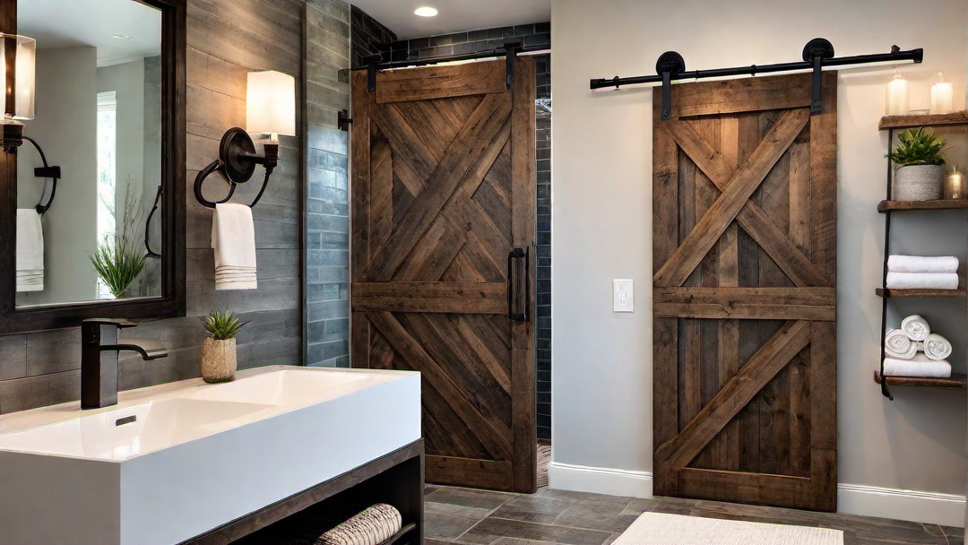 Rustic Charm: Barn Door Entry to Shower-Only Bathroom