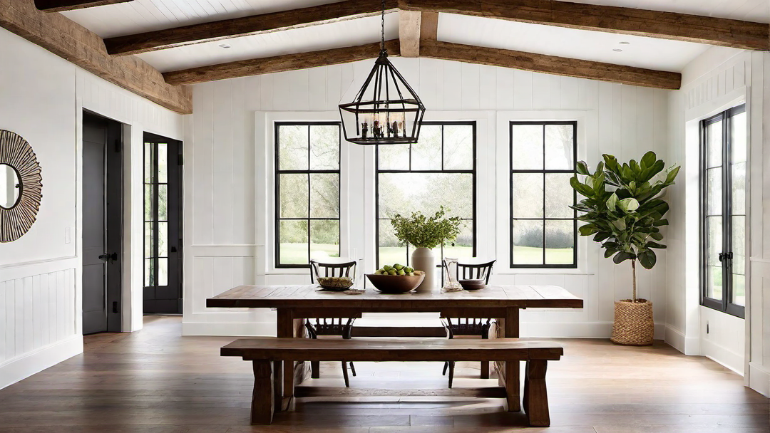 Rustic Charm: Exposed Wooden Beams and Farmhouse Dining Table