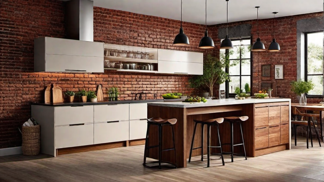 Rustic Charm: Red Brick Accent Wall in the Kitchen