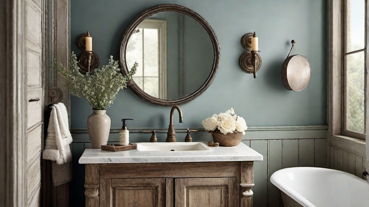 Rustic Charm: Weathered Cabinets and Antique Fixtures