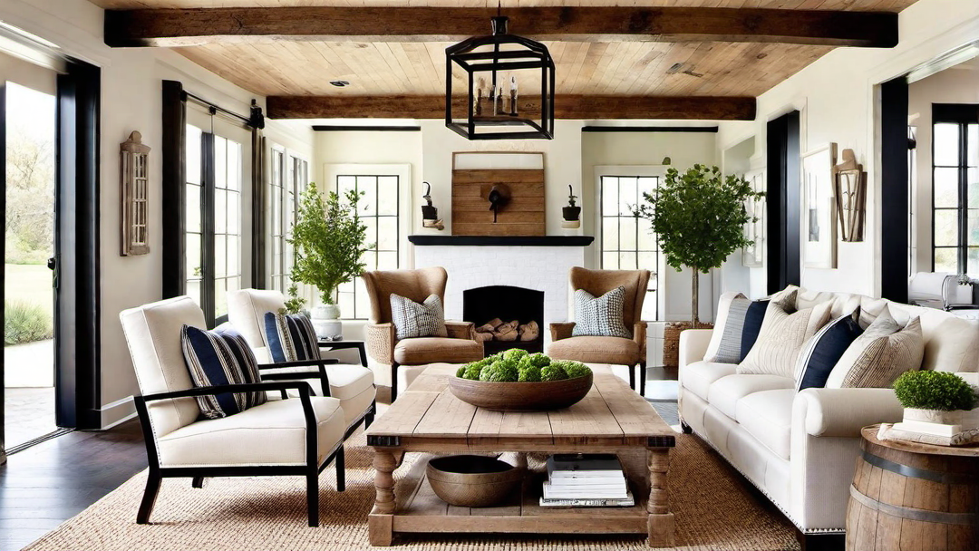 Rustic Charm: Wood Beam Accents in Farmhouse Living Room