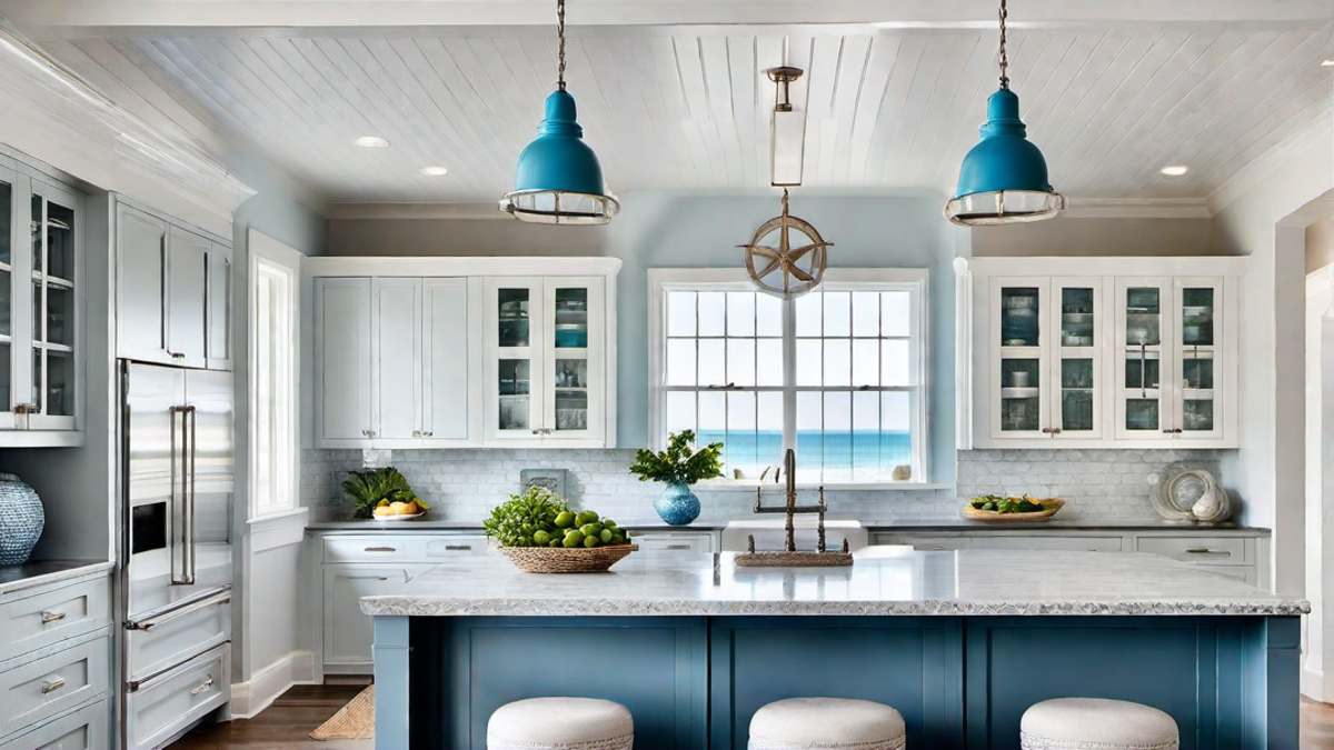 Seaside Serenity: Tranquil Blues and Soft Grays in Coastal Kitchen