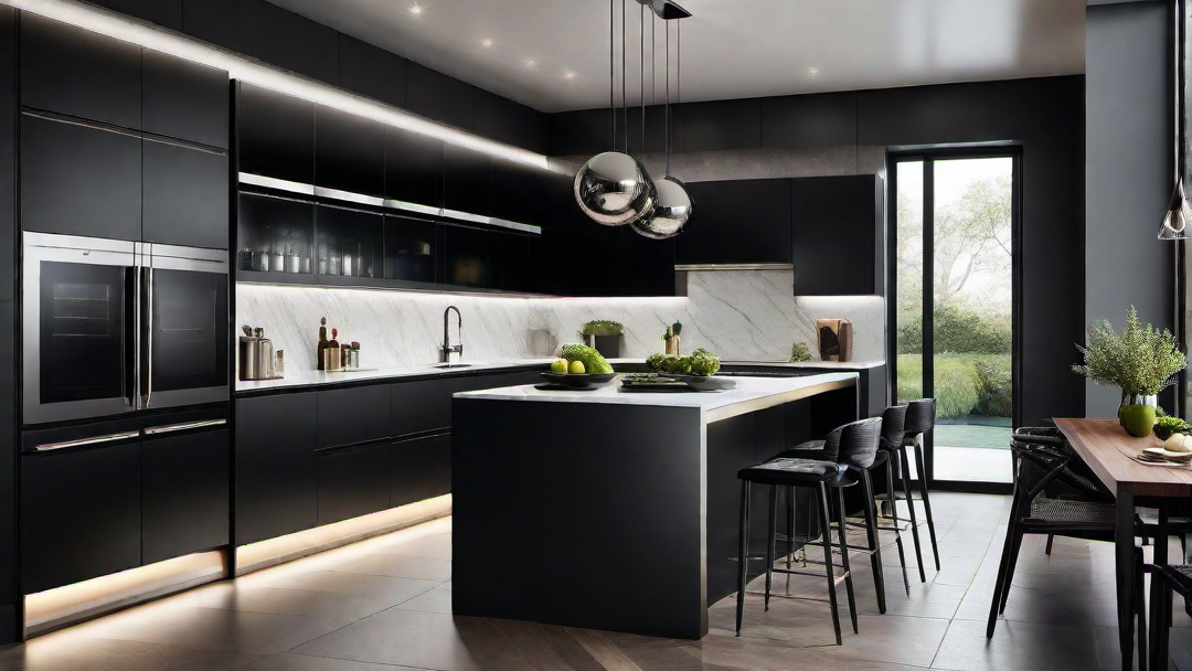 Sleek and Sophisticated: Black Kitchen with Stainless Steel Accents