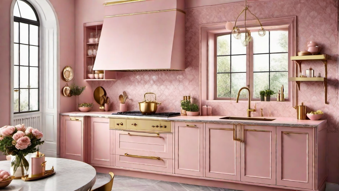 Timeless Elegance: Vintage Pink Kitchen with Brass Fixtures