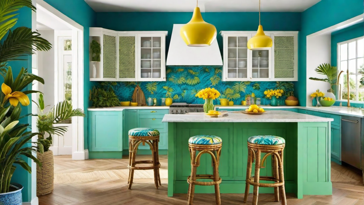 Tropical Paradise: Colorful Kitchen with Island Accents