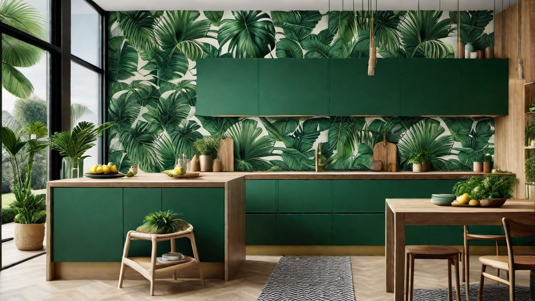 Tropical Paradise: Green Palm Leaf Print Kitchen Wallpaper